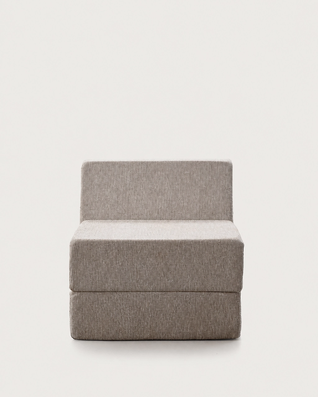 Amy upholstered armchair in textured beige fabric, front view