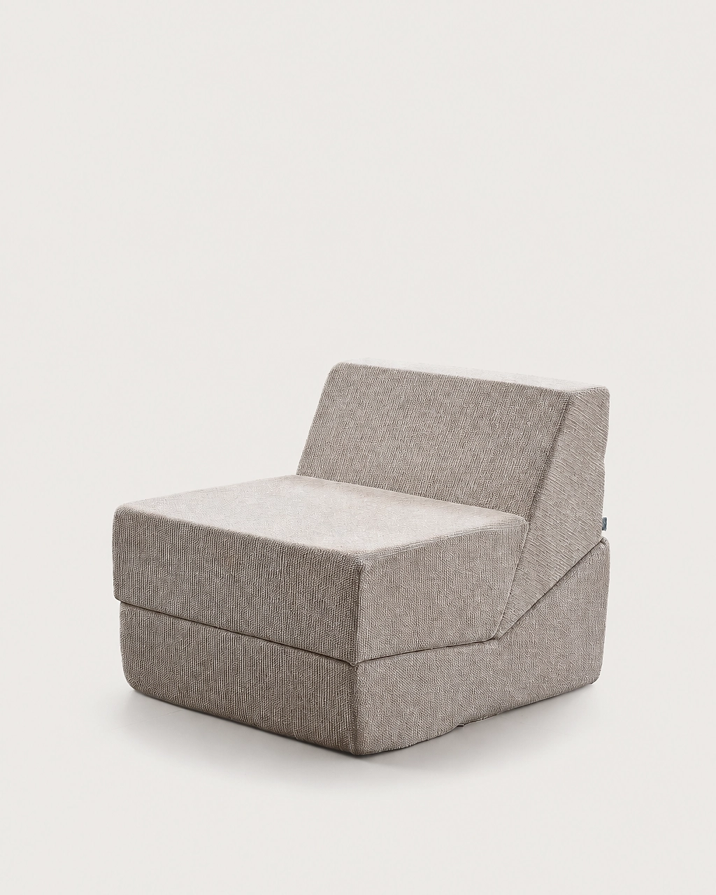 Amy Upholstered Armchair in textured beige fabric, vacuum-packed design