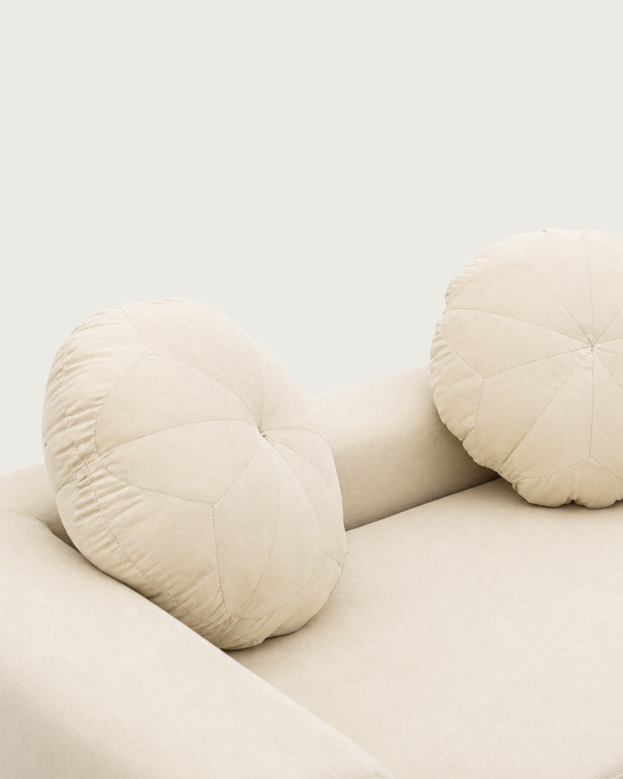 Billie Kids' 2-Seater Sofa Bed in off-white textured fabric with round padded cushions