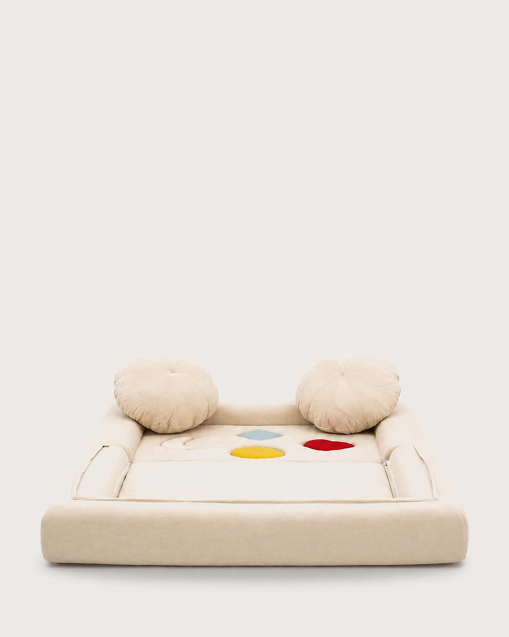 Billie Kids' 2-Seater Fabric Sofa Bed, unfolded with colorful padded play mat details