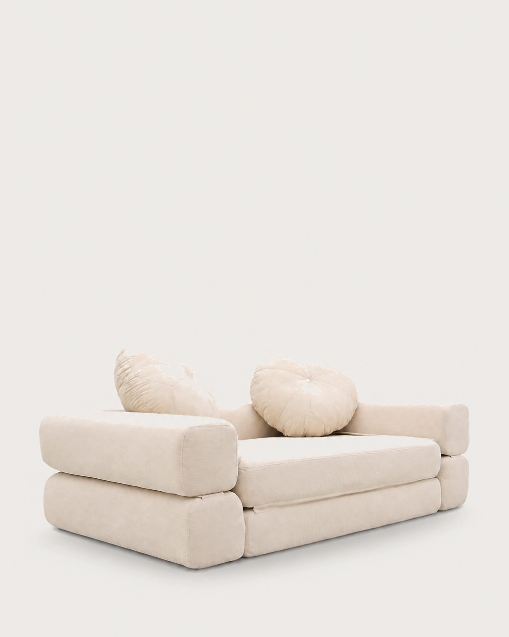 Billie kids' 2-seater sofa bed in off-white fabric with two cushions