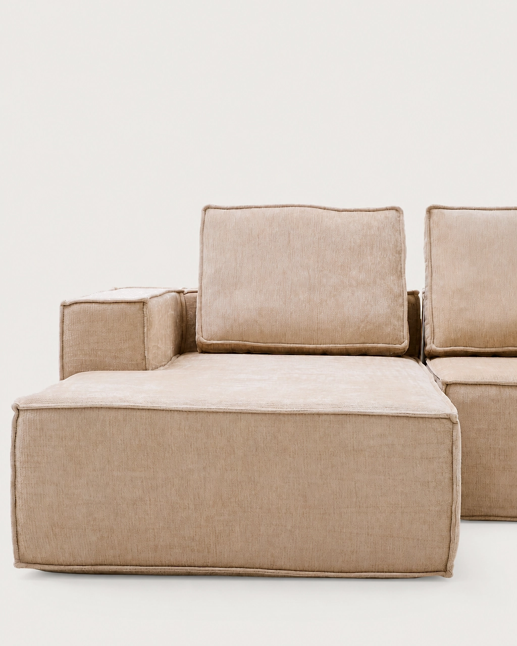 Bowie 3-Seater Modular Chaise Longue Sofa in beige fabric upholstery