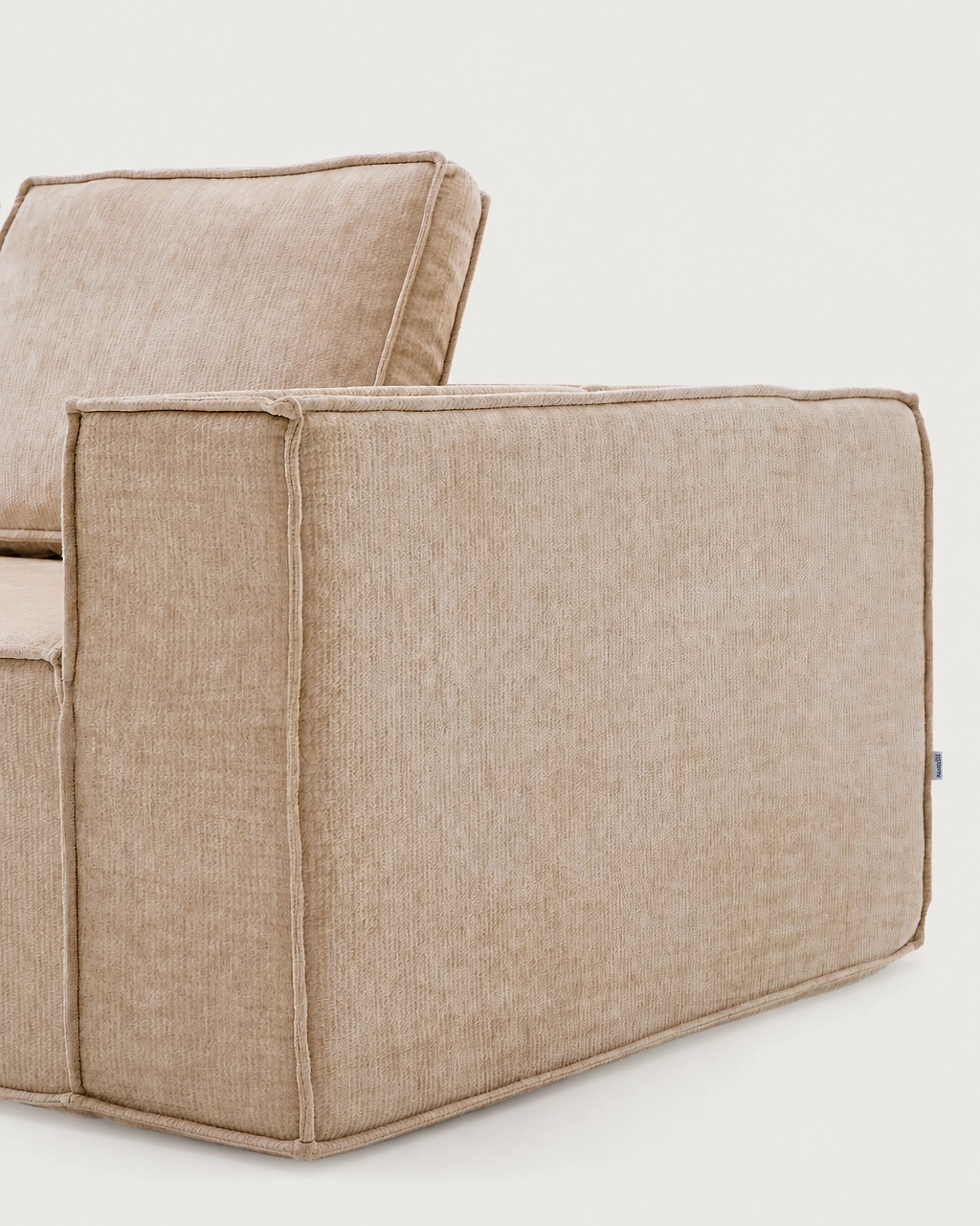 Bowie 3-Seater Modular Chaise Longue Sofa in beige fabric, side view