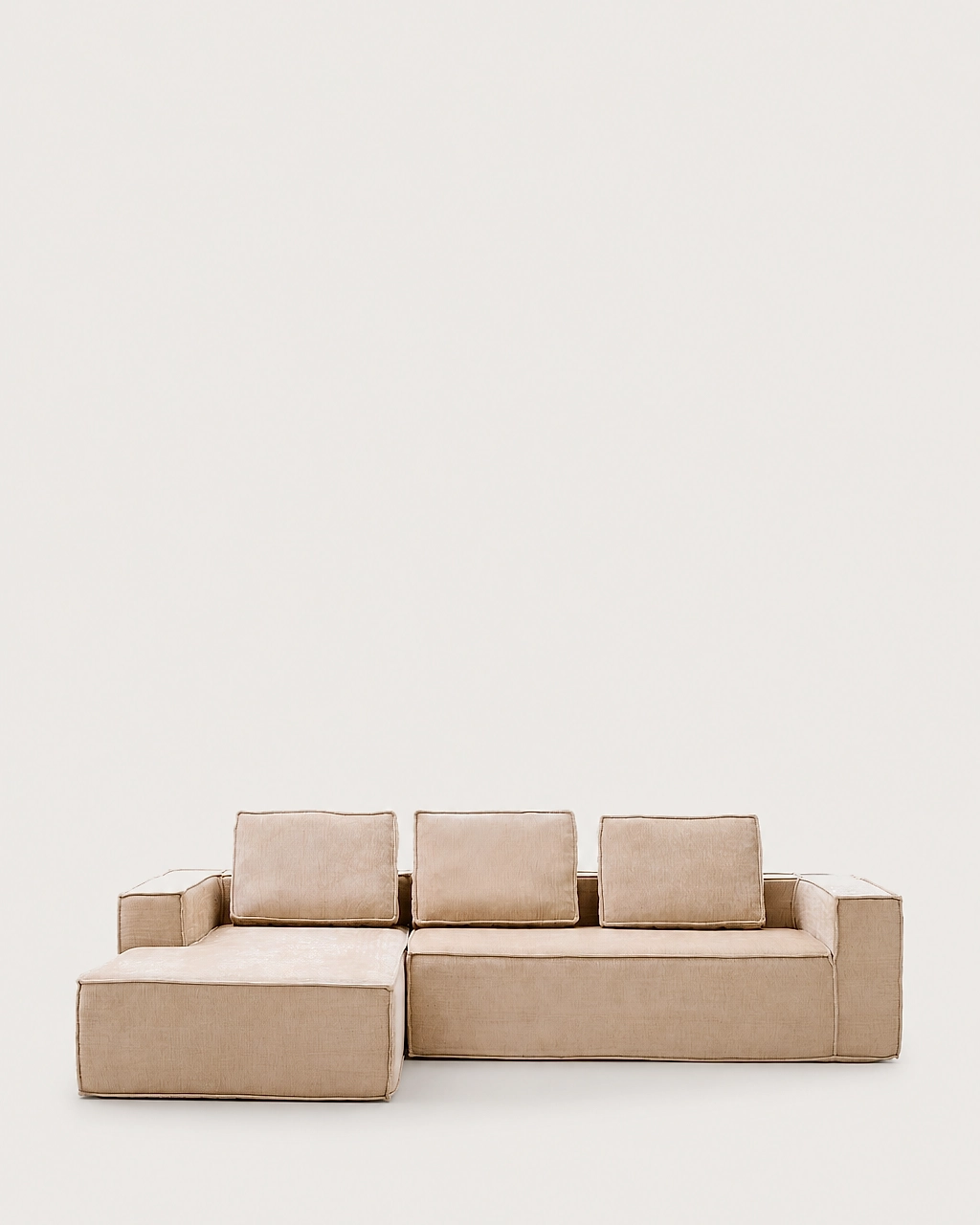 Bowie 3-Seater Modular Chaise Longue Sofa in beige fabric