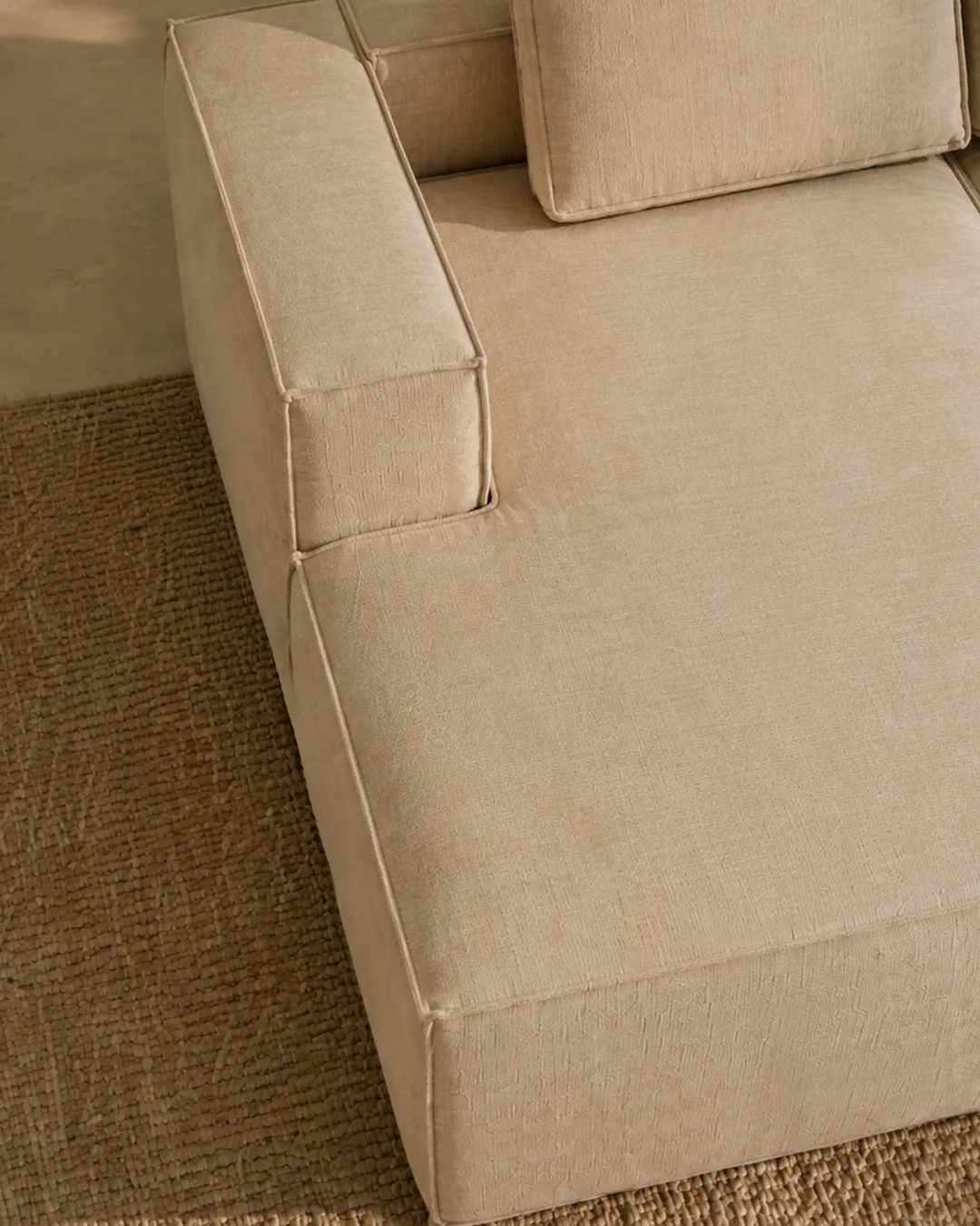 Bowie 3-Seater Modular Chaise Longue Sofa in beige fabric upholstery