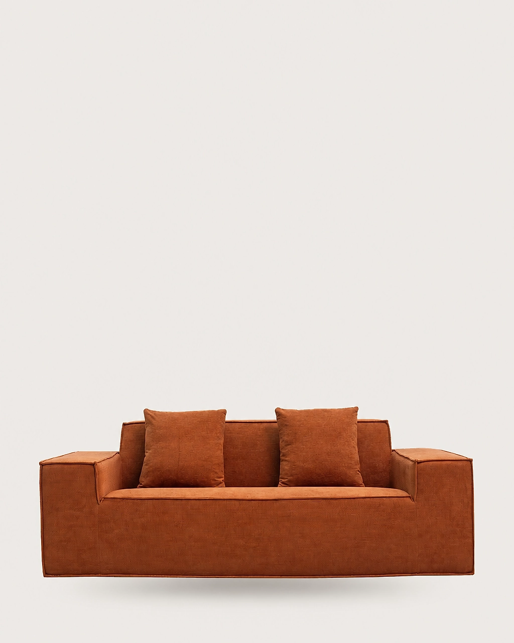Brel 2-Seater Sofa in orange ribbed fabric with two matching cushions