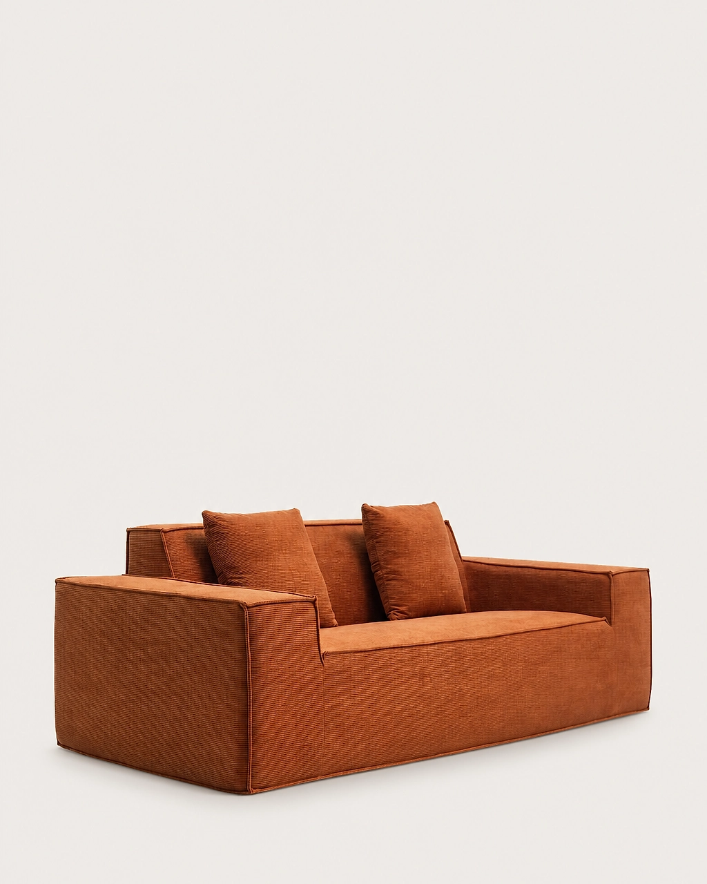 Brel 2-Seater Sofa in orange ribbed fabric with two cushions