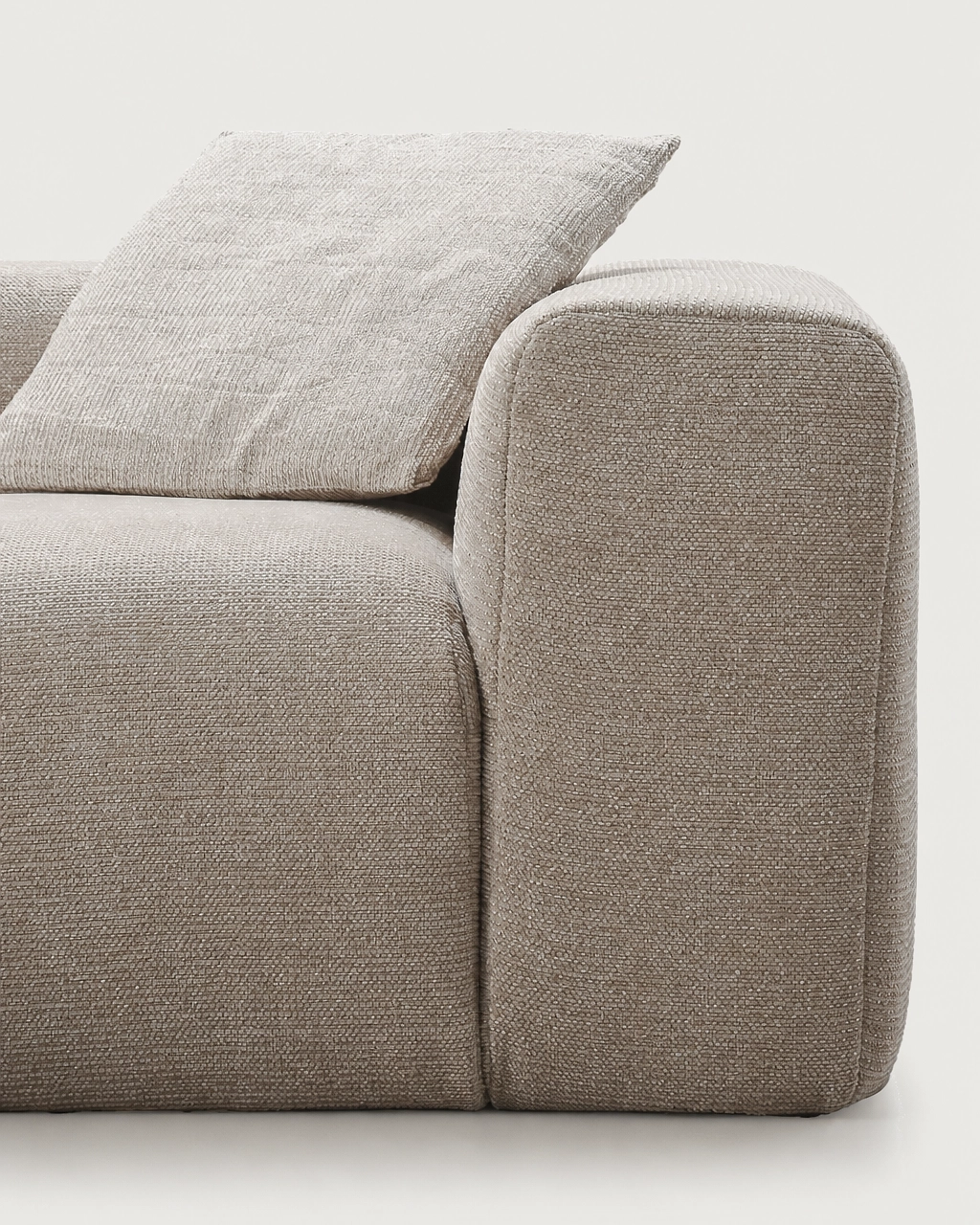 Close-up of Django 3-Seater Modular Chaise Longue Sofa in textured sand beige