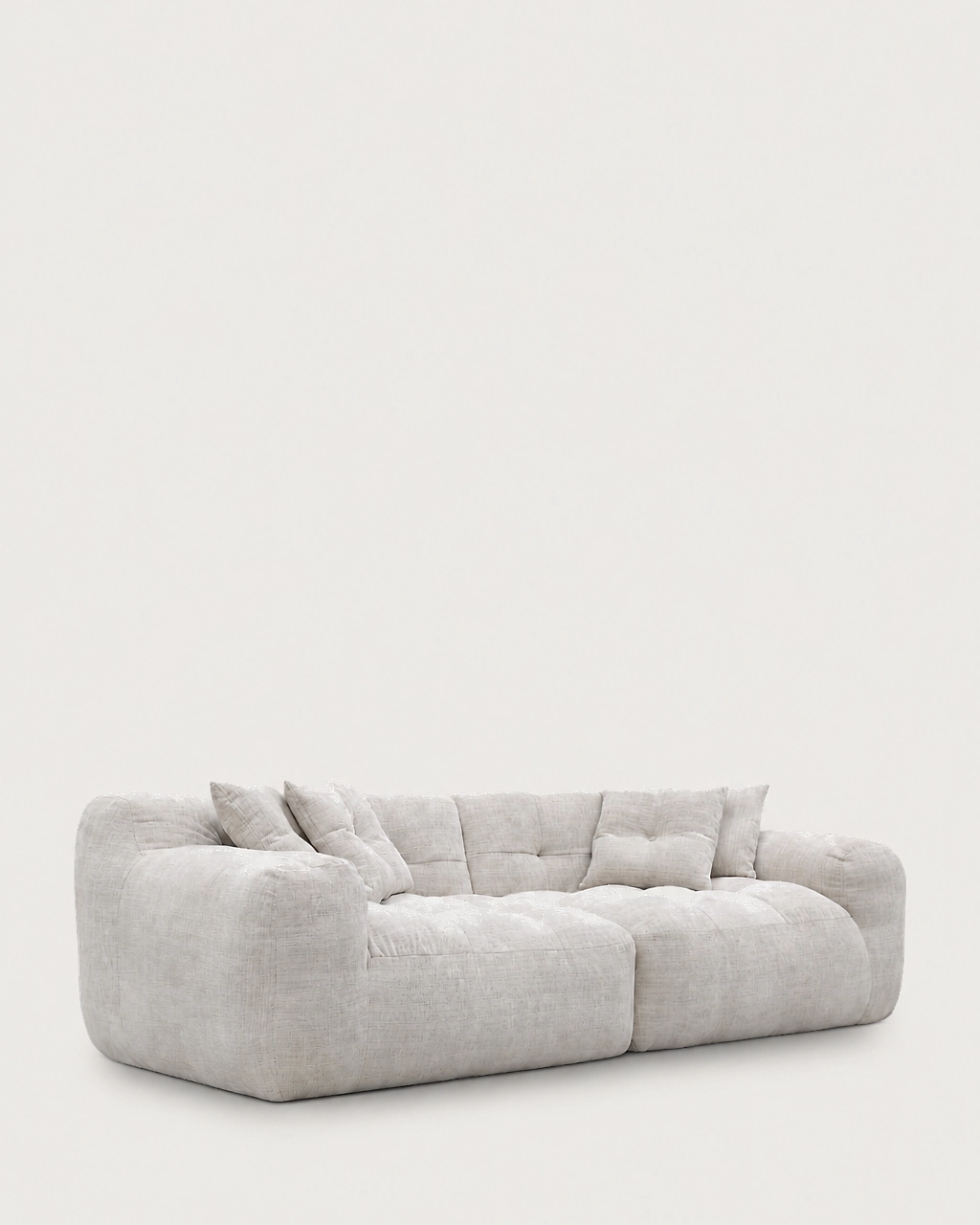 Marley 2-Seater Modular Sofa in off-white textured fabric with two cushions, vacuum-packed