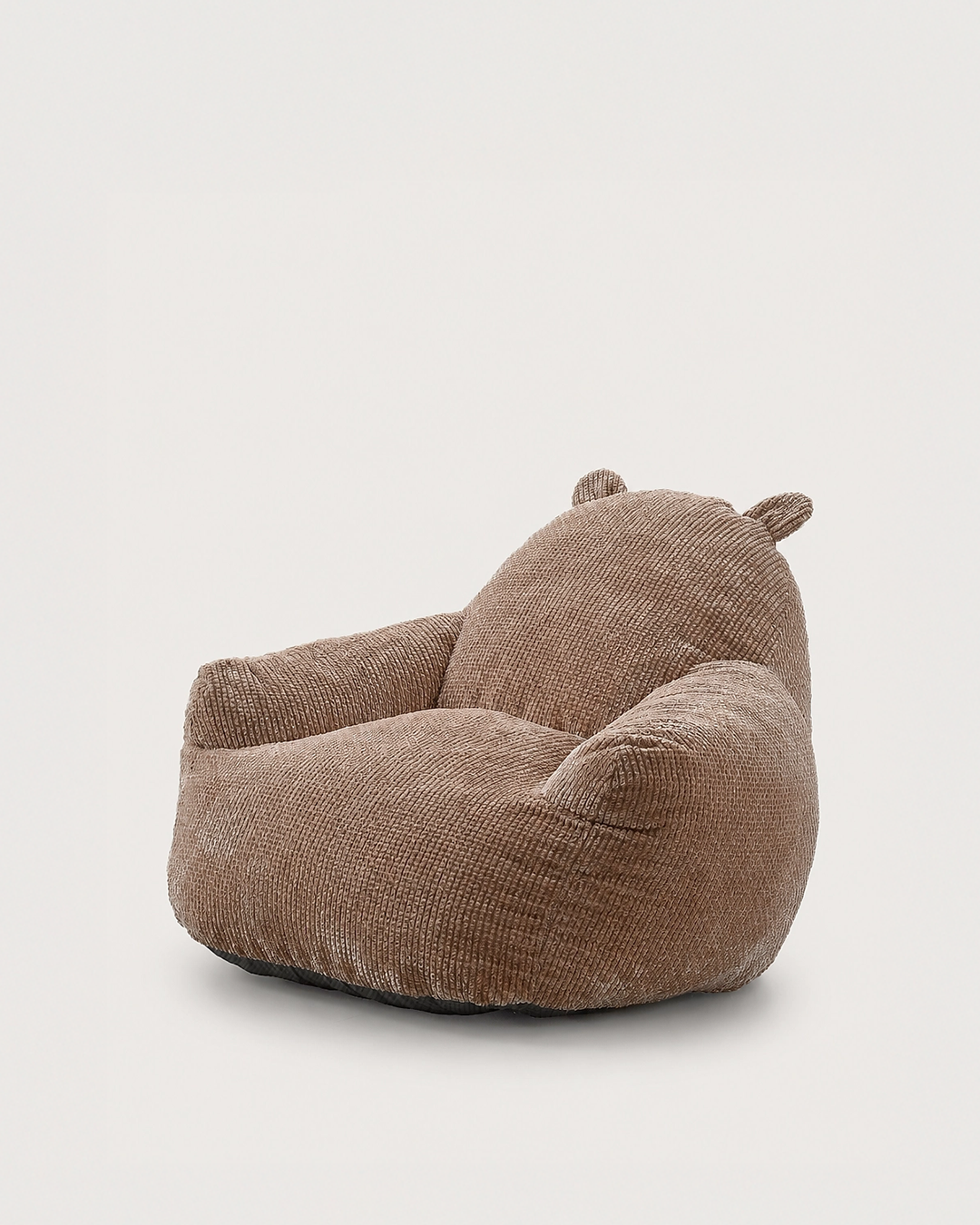 Nina Kids' Upholstered Armchair in taupe ribbed fabric with bear-ear backrest