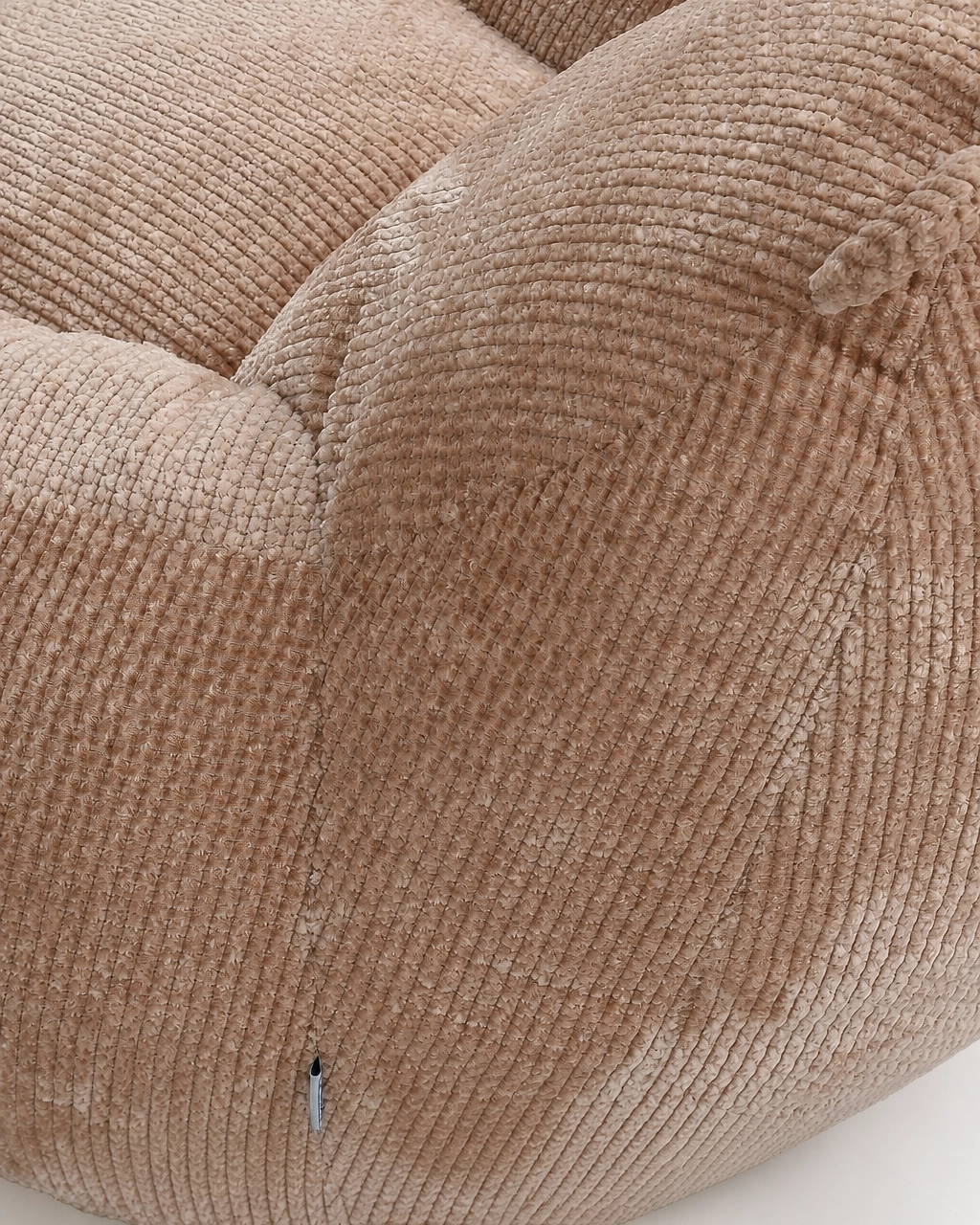 Nina Kids' Upholstered Armchair in taupe textured fabric, close-up view