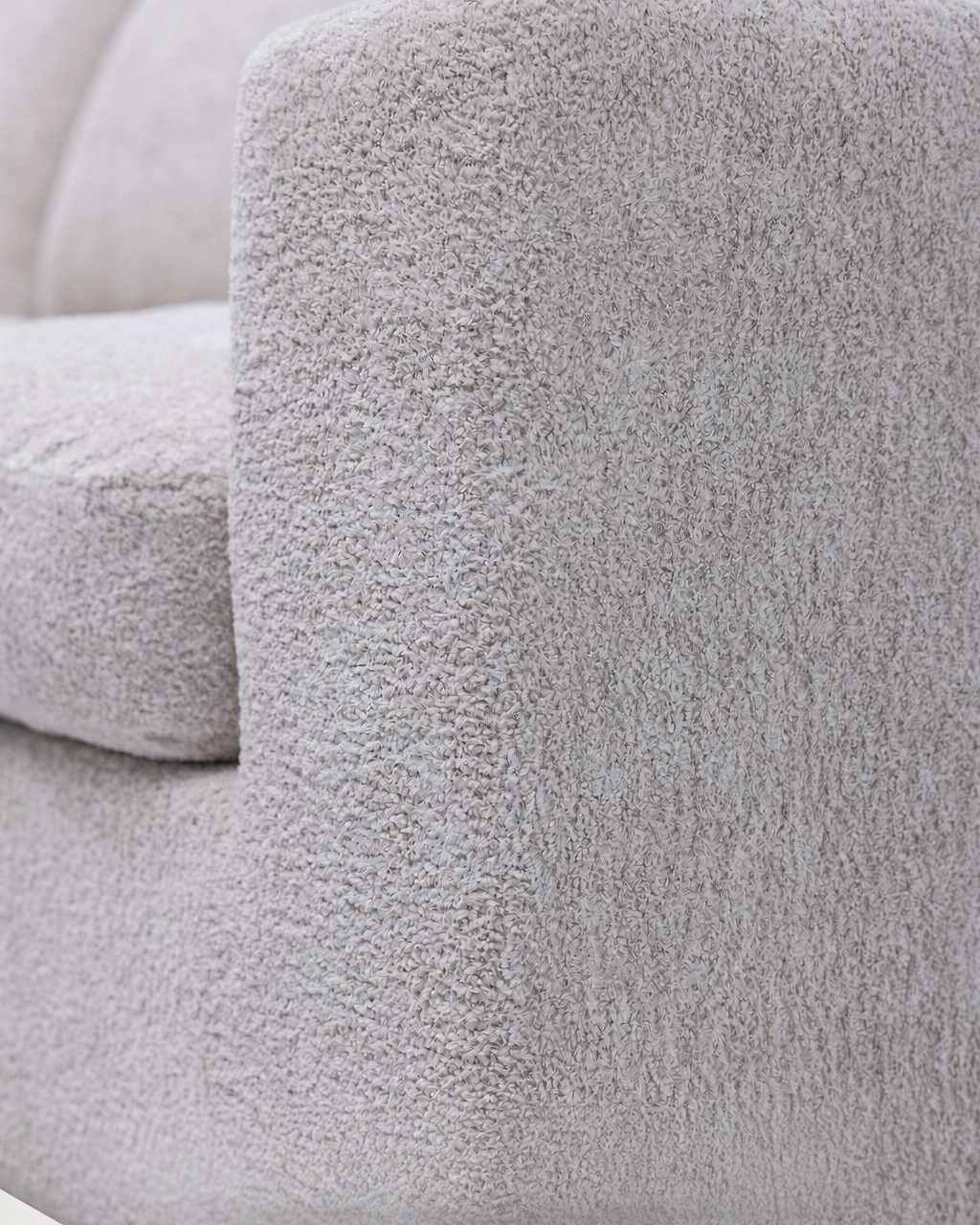 Close-up of Prince 3-Seater Modular Chaise Longue Sofa upholstery in pale gray textured fabric