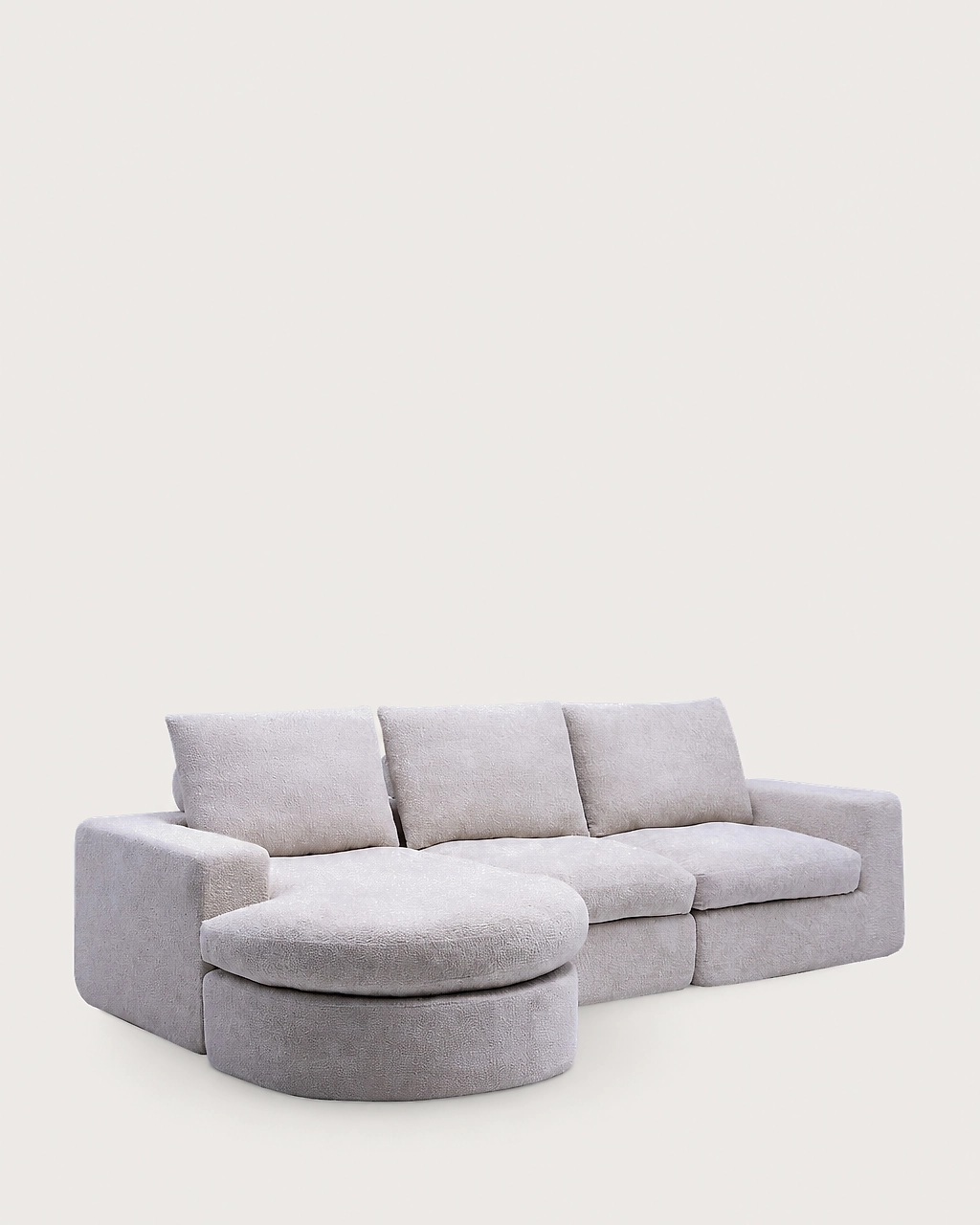 Prince 3-Seater Modular Left Chaise Longue Sofa in pale gray textured fabric, vacuum-packed