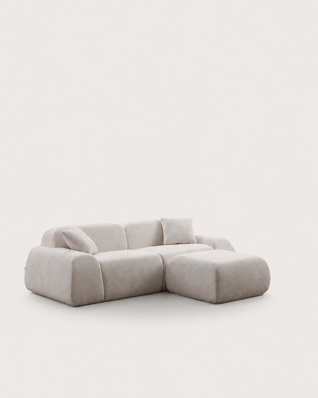 Sinatra 3-piece modular sofa with ottoman in off-white fabric upholstery