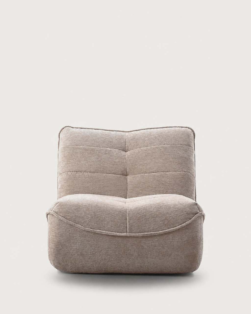 Zeca upholstered armchair in sand beige textured fabric, front view