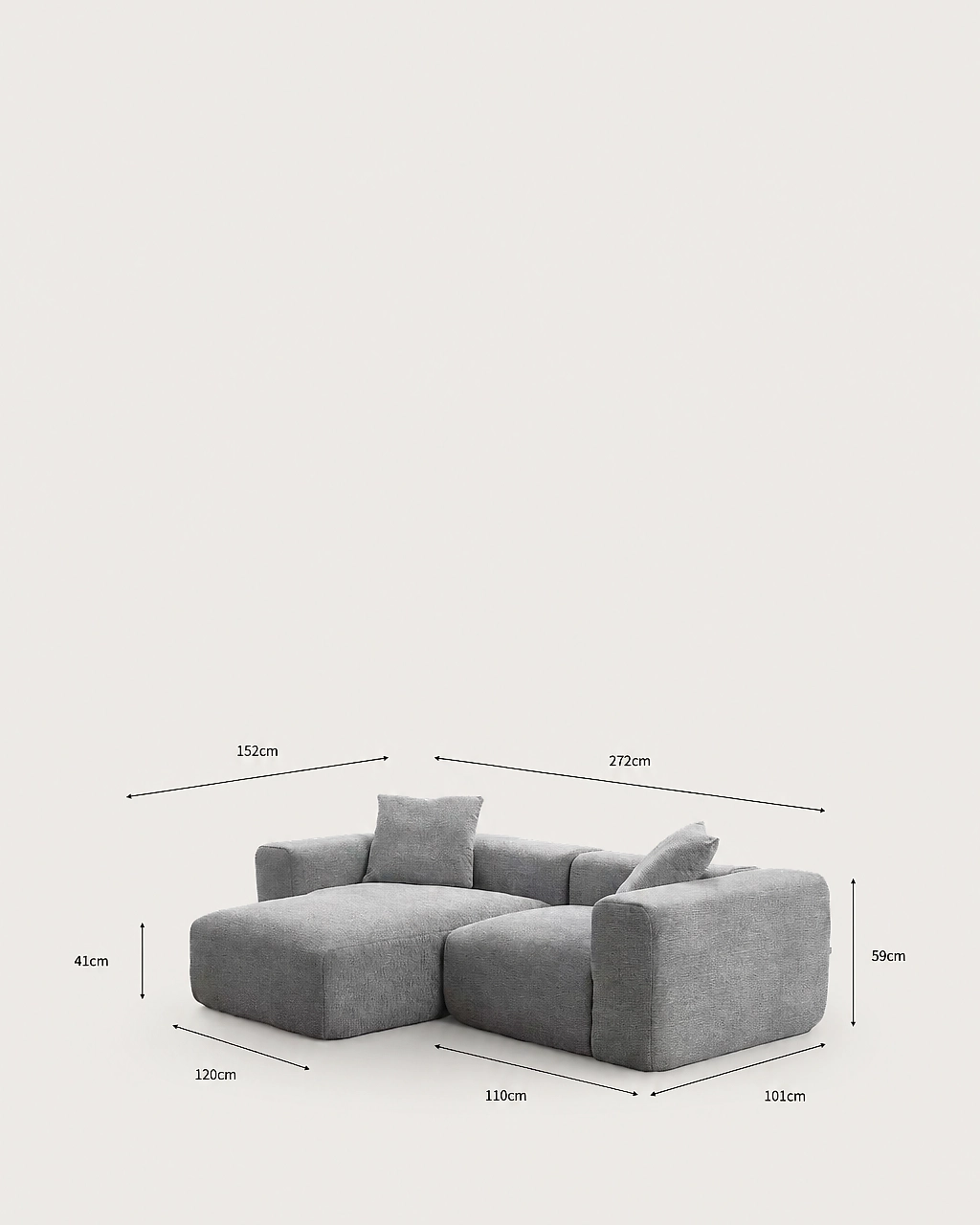 Dimensions diagram — Django 3-Seater Modular Chaise Longue Sofa - Vacuum-Packed