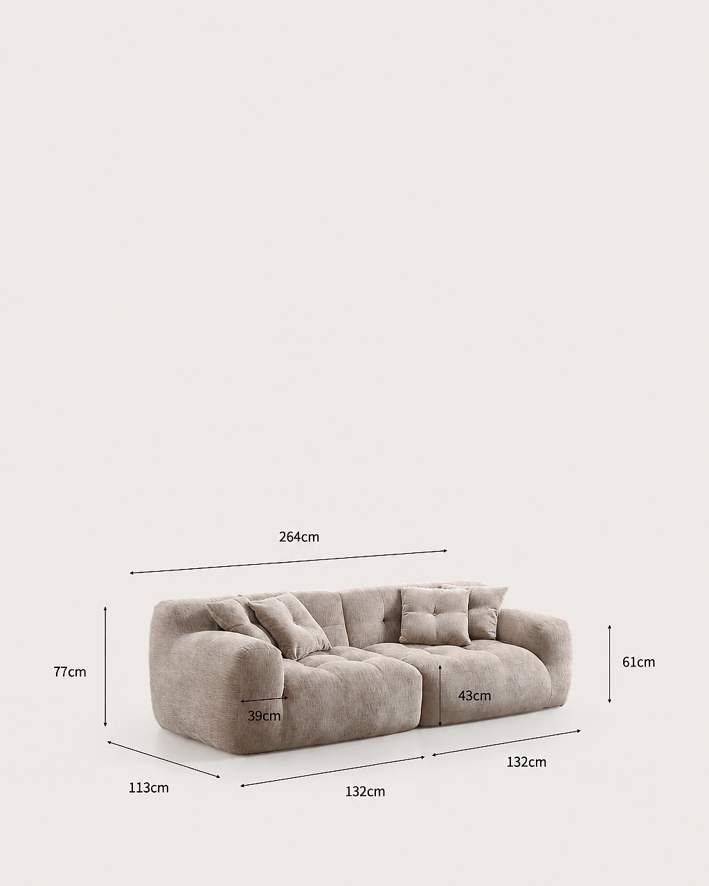Dimensions diagram — Marley 3-Seater Modular Sofa in Fabric - Vacuum-Packed