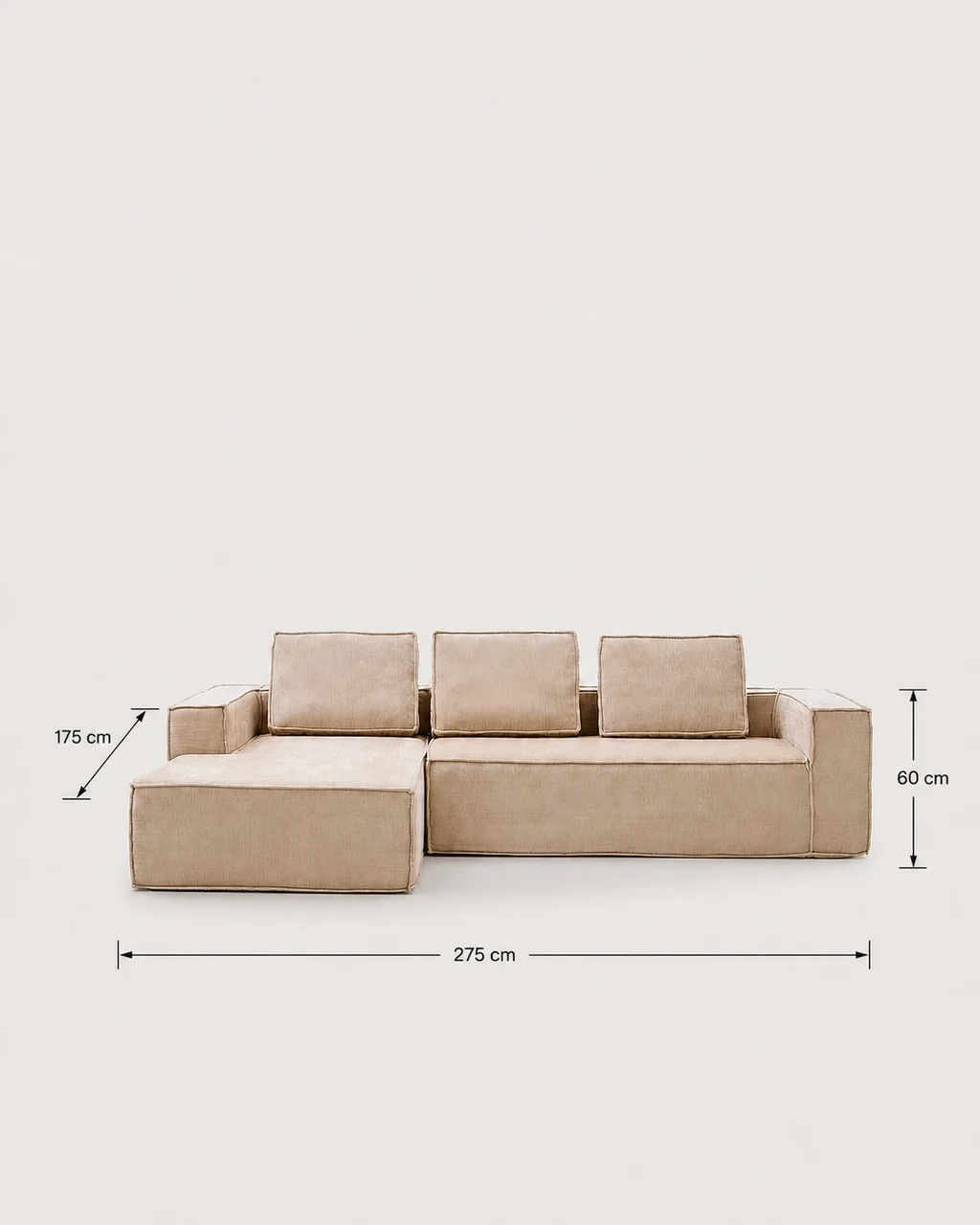 Dimensions diagram — Bowie 3-Seater Modular Chaise Longue Sofa - Vacuum-Packed