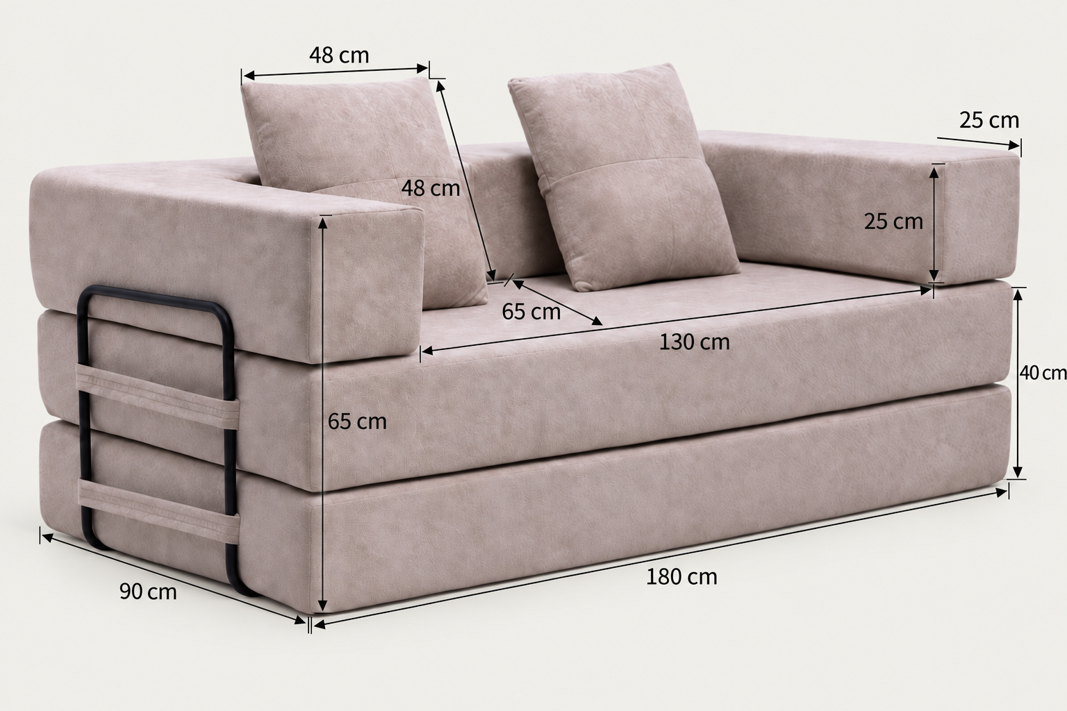 Dimensions diagram — Lola 2-Seater Sofa Bed in Fabric - Vacuum-Packed