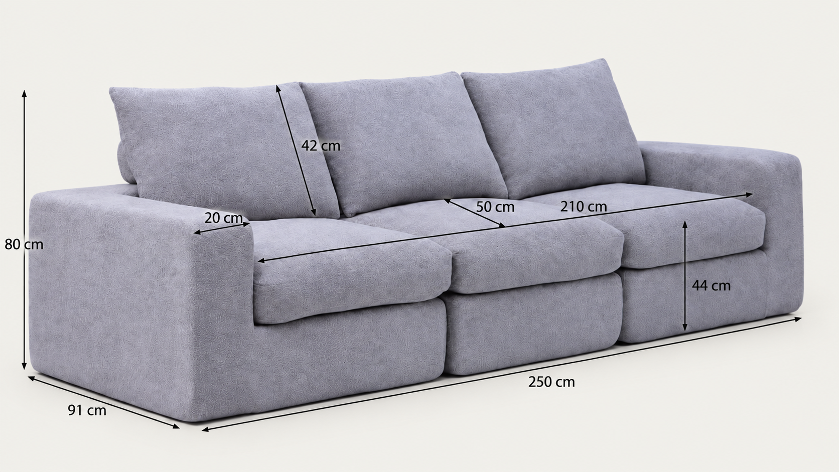 Dimensions diagram — Prince 3-Seater Modular Sofa - Vacuum-Packed