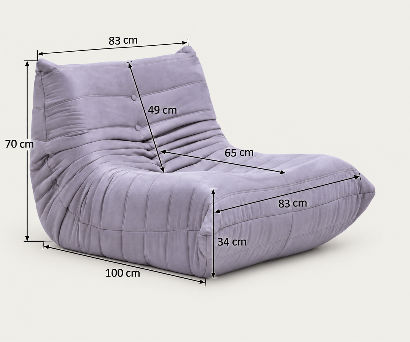 Dimensions diagram — Paco 1-Seater Upholstered Armchair - Vacuum-Packed