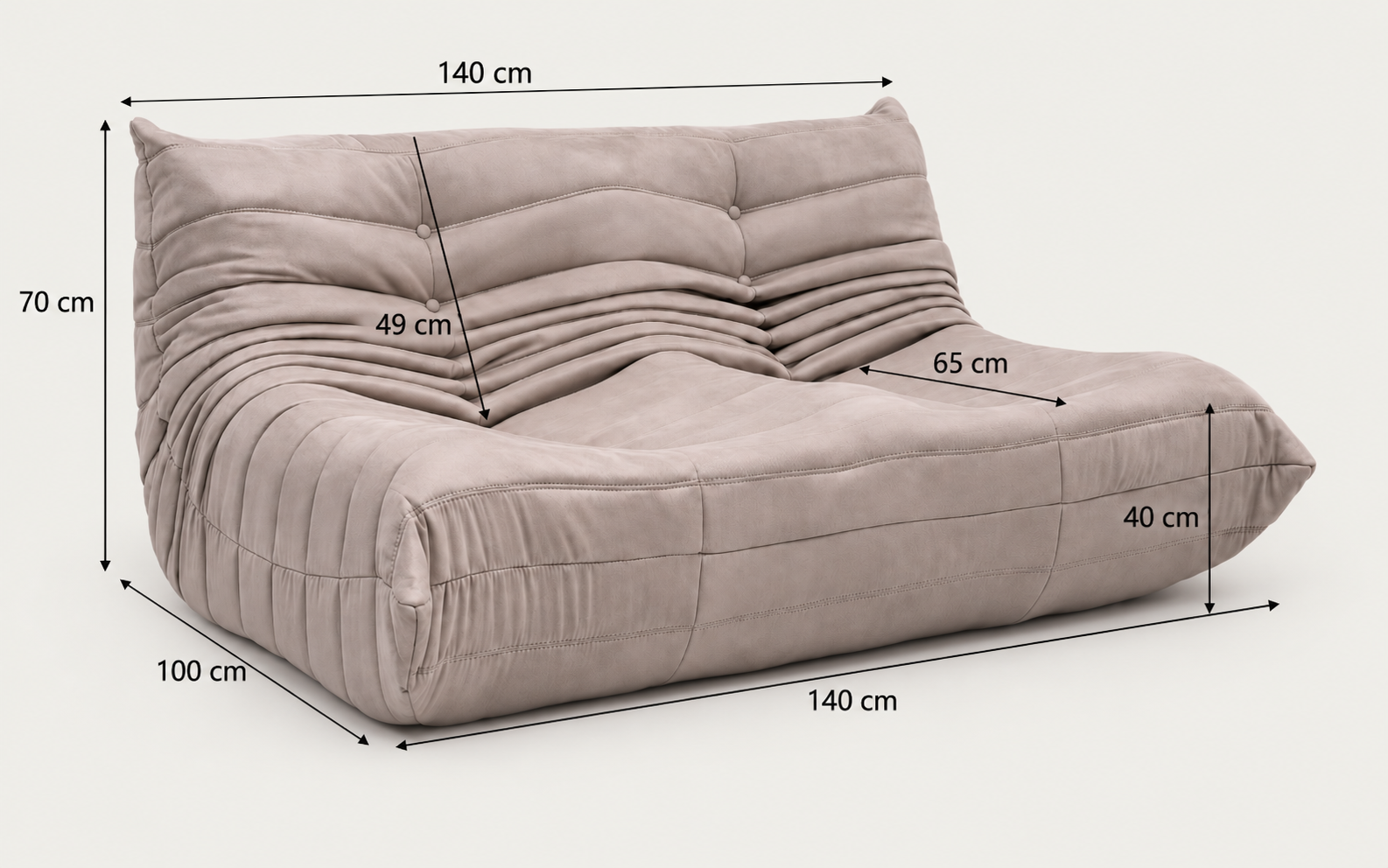 Dimensions diagram — Paco 2-Seater Upholstered Armchair - Vacuum-Packed