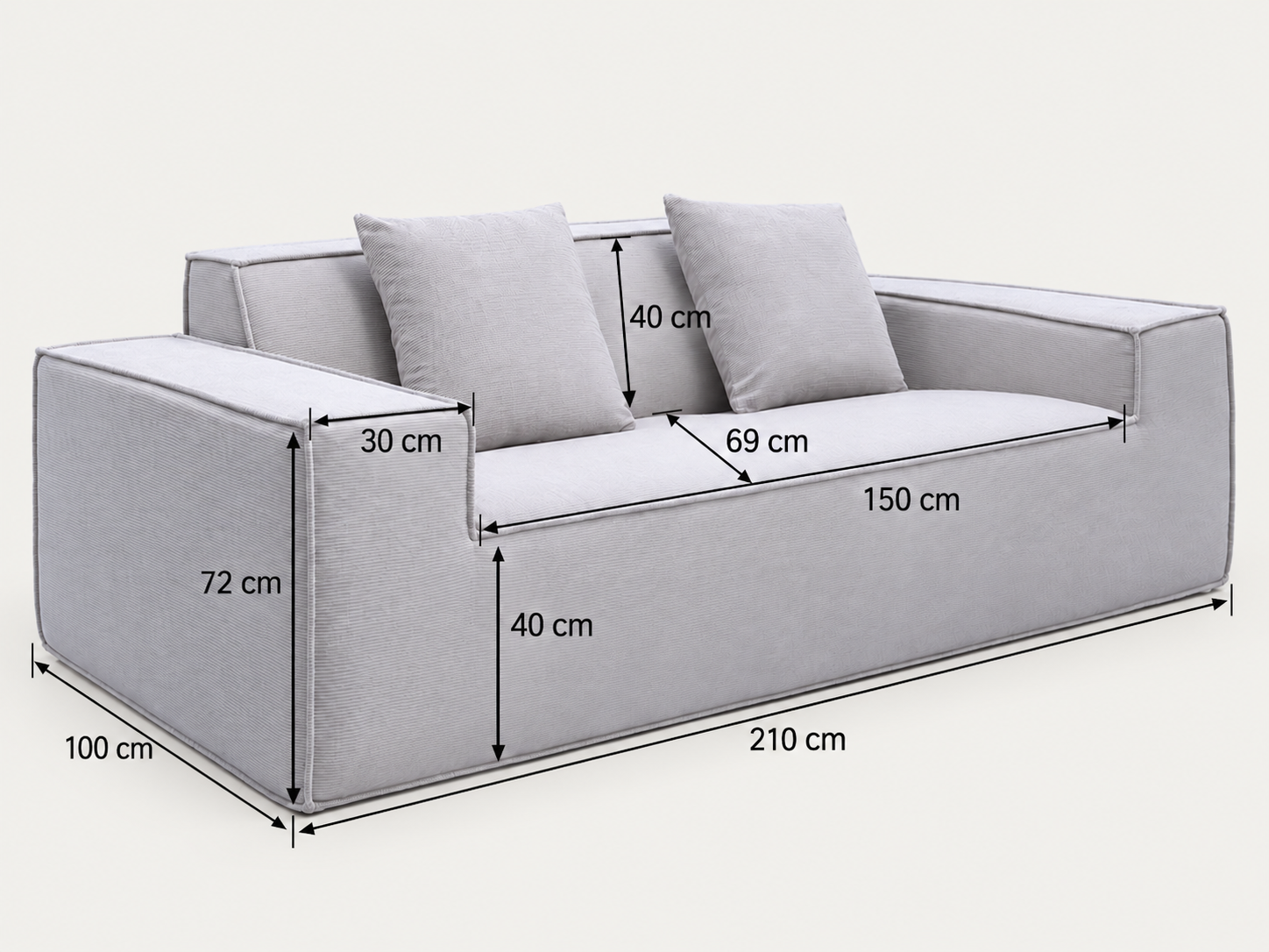 Dimensions diagram — Brel 2-Seater Sofa in Fabric - Vacuum-Packed
